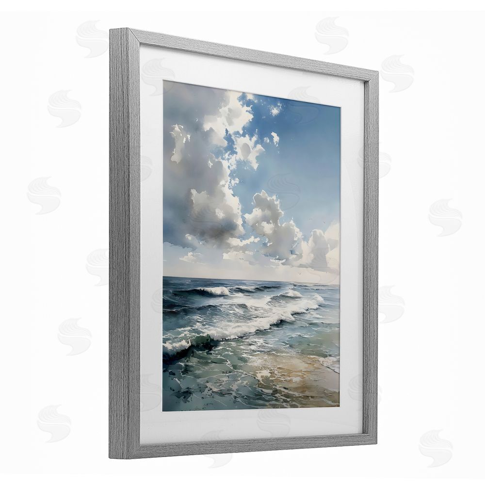 Franklyn Gregory Soft Waves & Clouds Gray Framed Print Under Glass with White Mat Wall Art