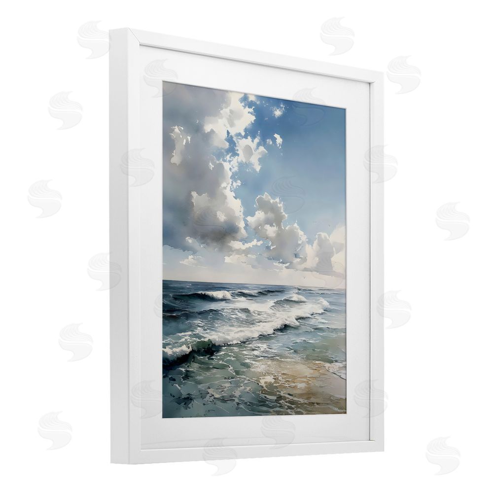 Franklyn Gregory Soft Waves & Clouds White Framed Print Under Glass with White Mat Wall Art