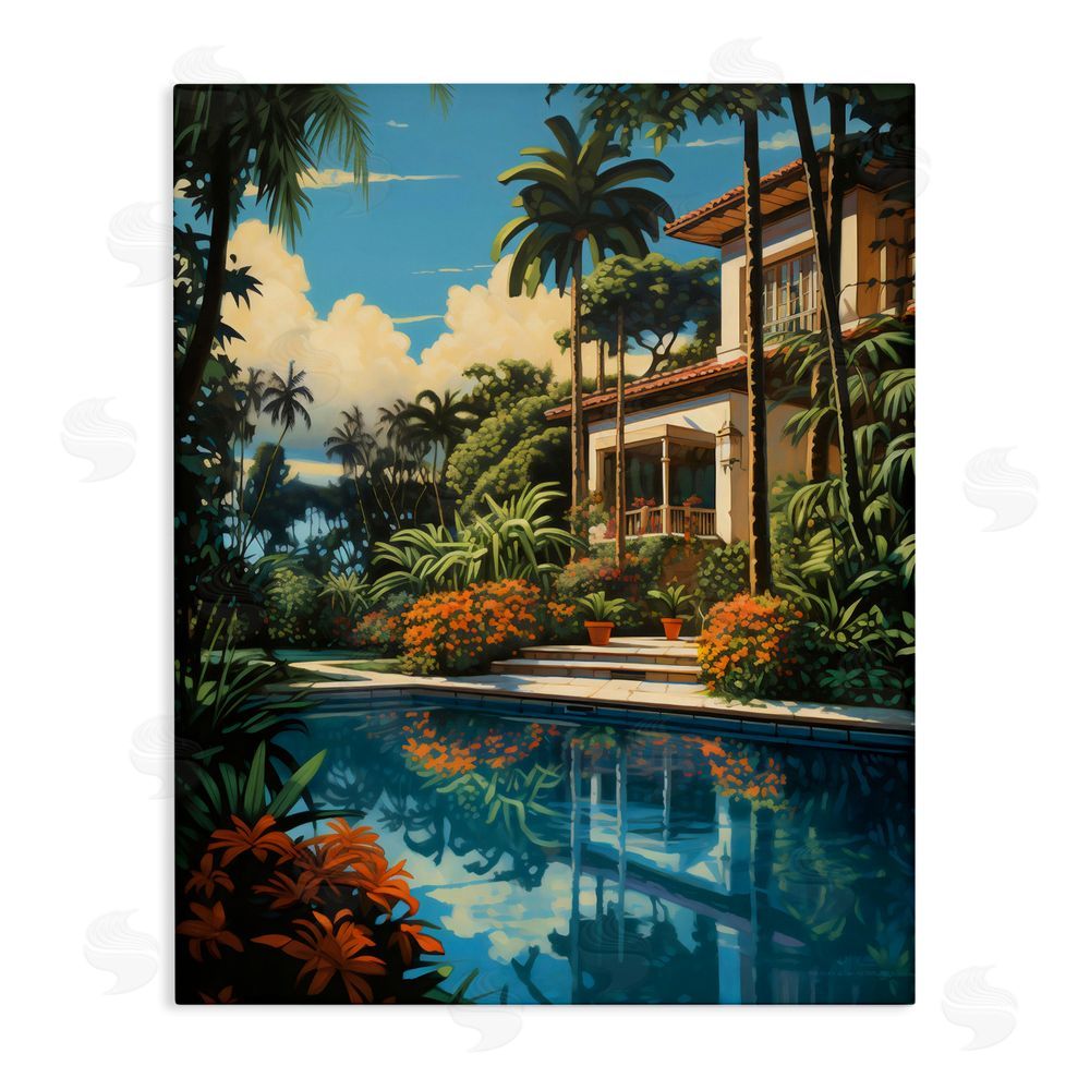 Creative Studio Tropical Tranquility Villa Stretched Canvas Wall Art Print