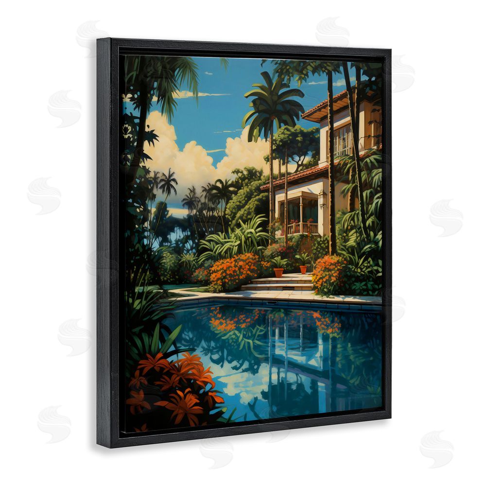 Creative Studio Tropical Tranquility Villa Black Floating Framed Canvas Wall Art Print
