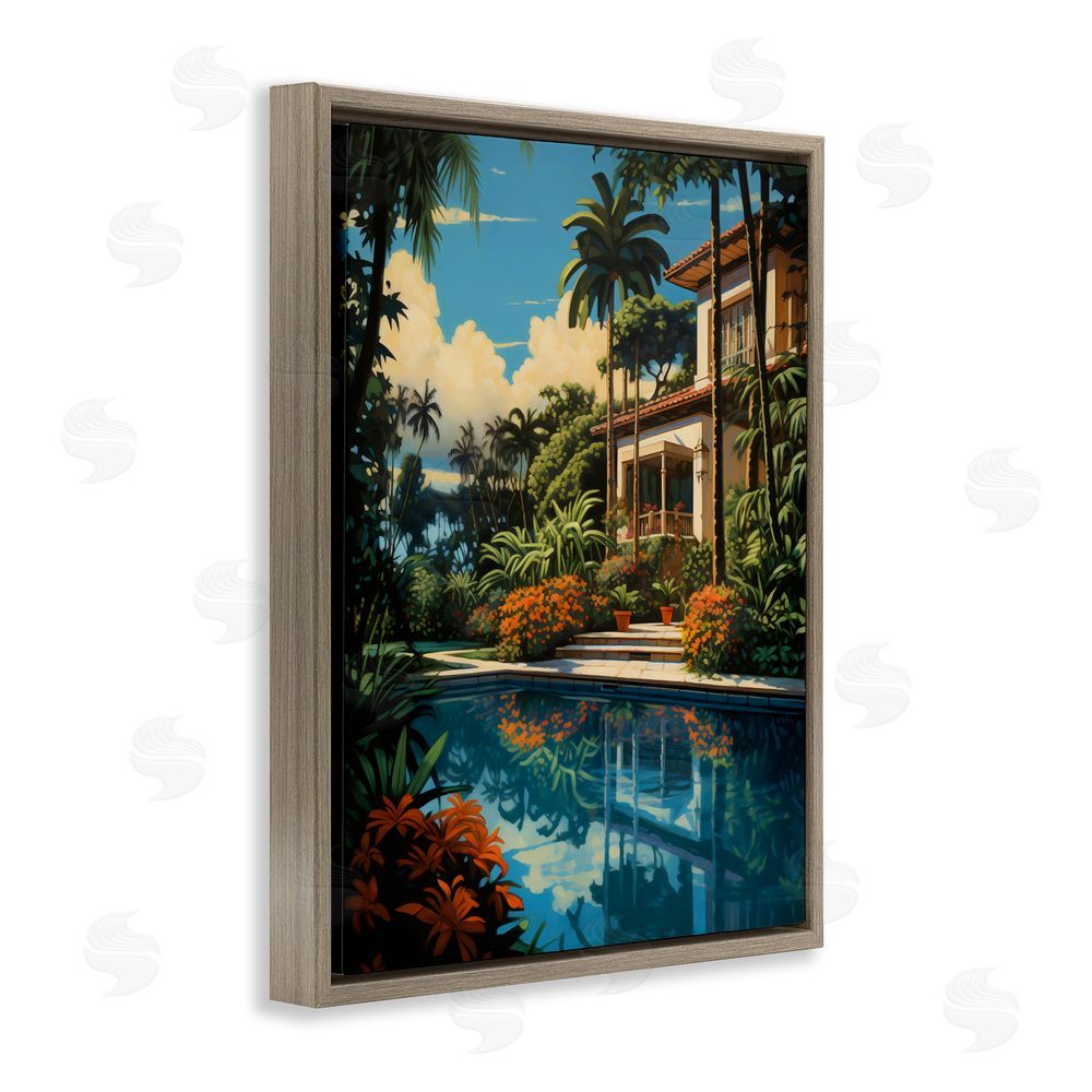 Creative Studio Tropical Tranquility Villa Brown Floating Framed Canvas Wall Art Print