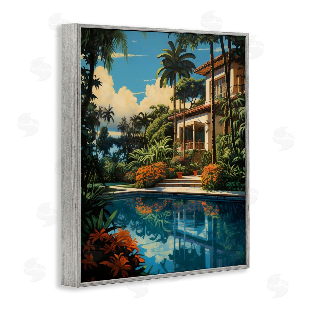 Creative Studio Tropical Tranquility Villa Gray Framed Giclee Wall Art Print