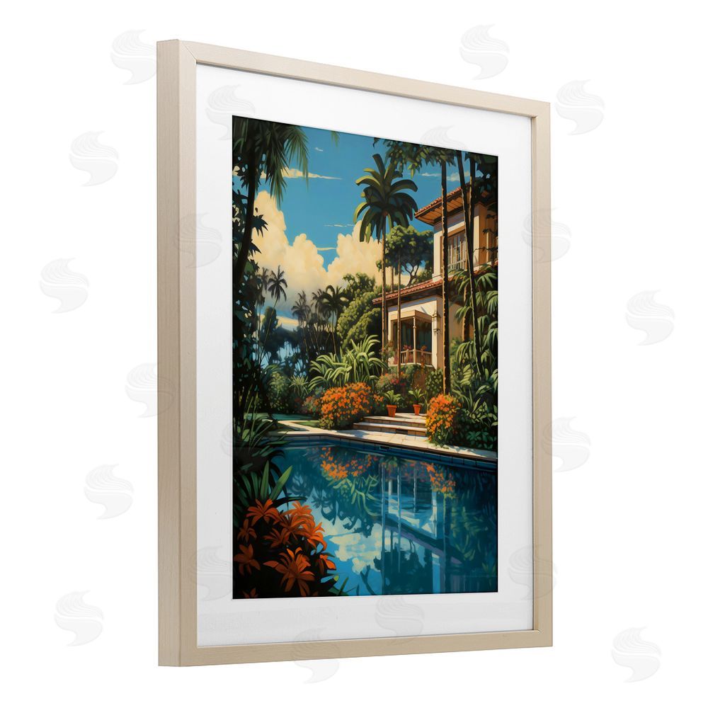 Creative Studio Tropical Tranquility Villa Brown Framed Print Under Glass with White Mat Wall Art