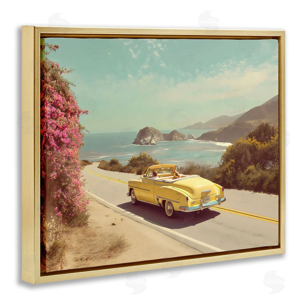 Franklyn Gregory Vintage Yellow Ride Gold Floating Framed Canvas Wall Art Print