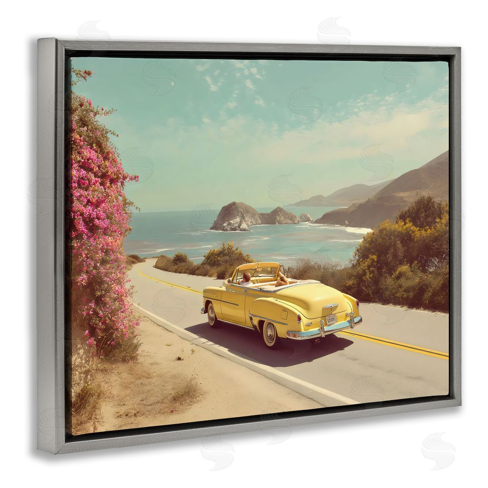 Franklyn Gregory Vintage Yellow Ride Gray Floating Framed Canvas Wall Art Print