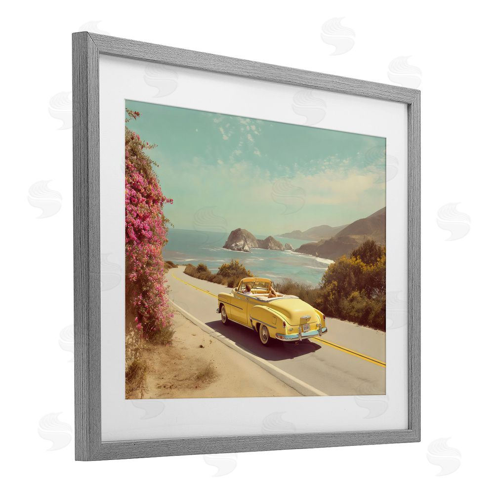 Franklyn Gregory Vintage Yellow Ride Gray Framed Print Under Glass with White Mat Wall Art