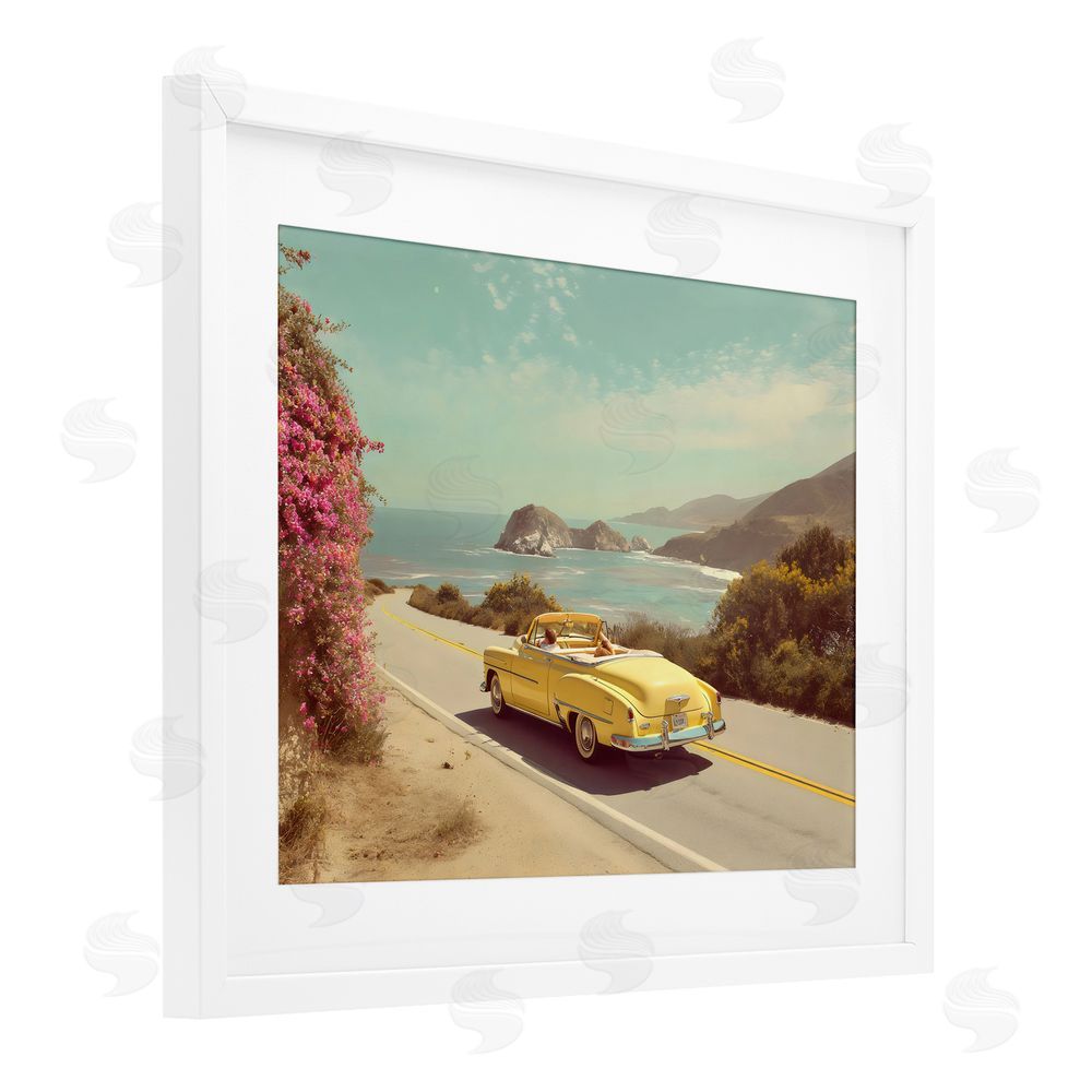Franklyn Gregory Vintage Yellow Ride White Framed Print Under Glass with White Mat Wall Art