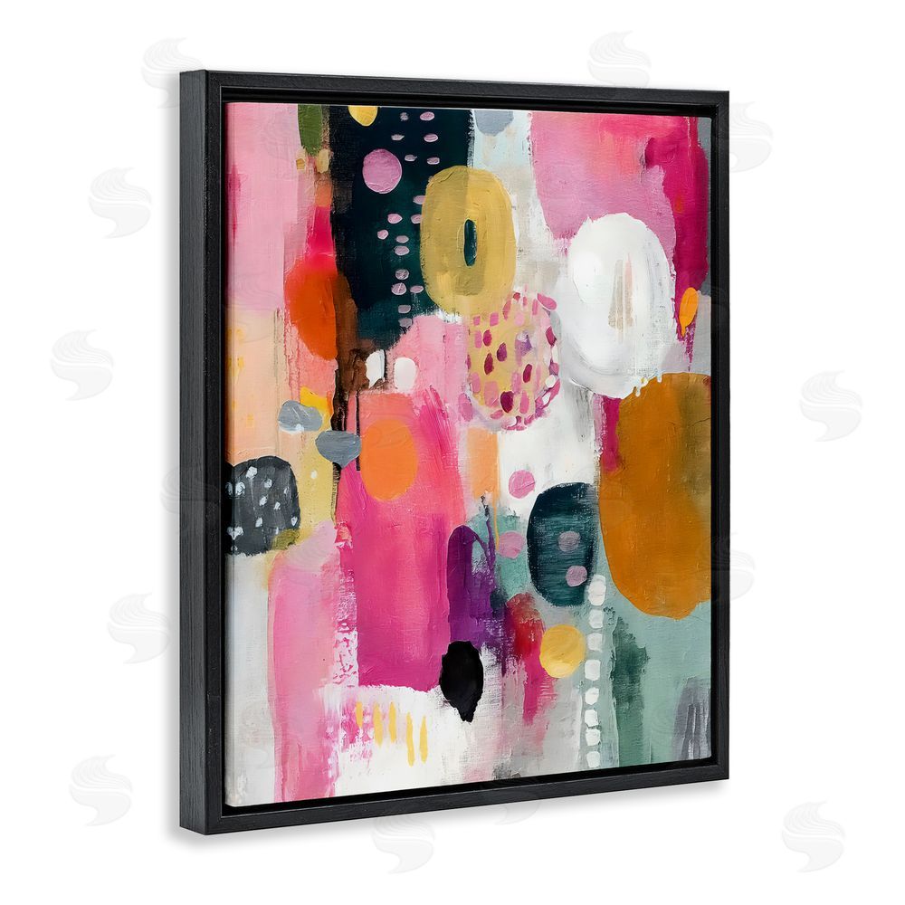 Riley B Abstract Blooms Cascade Black Floating Frame Stretched Canvas Wall Art Print