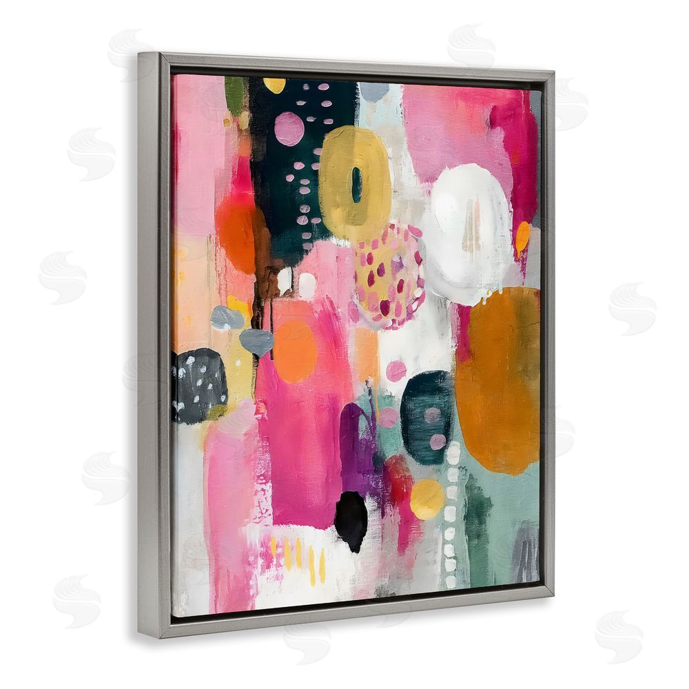 Riley B Abstract Blooms Cascade Gray Floating Frame Stretched Canvas Wall Art Print