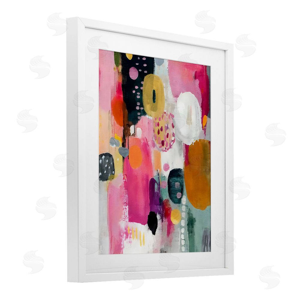 Riley B Abstract Blooms Cascade White Framed Print Under Glass with Matting Wall Art