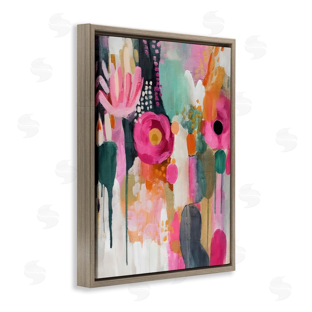 Riley B Dripping Blooms Cascade Brown Floating Frame Canvas Wall Art Print