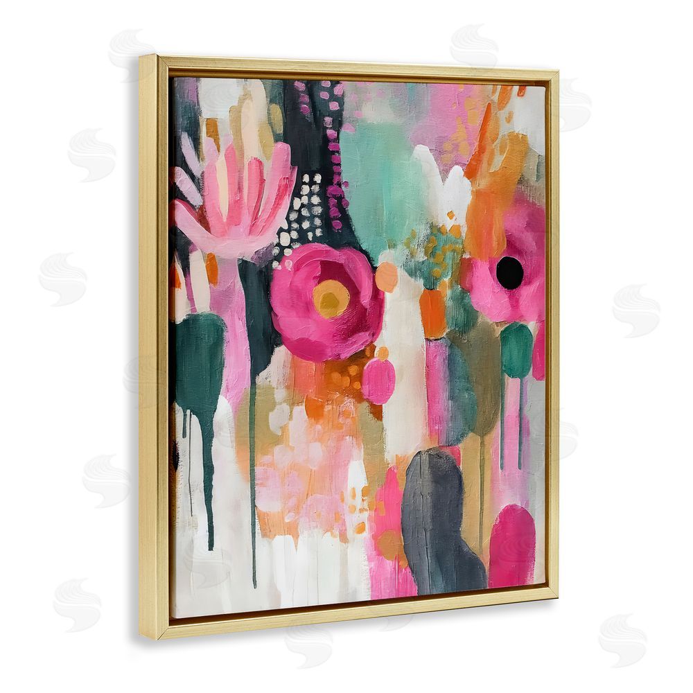 Riley B Dripping Blooms Cascade Gold Floating Frame Canvas Wall Art Print