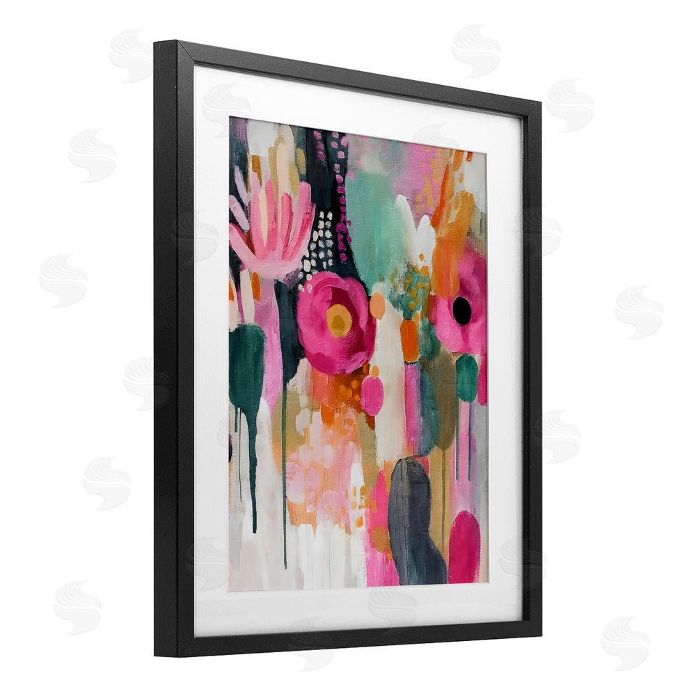 Riley B Dripping Blooms Cascade Black Framed Print Under Glass Wall Art