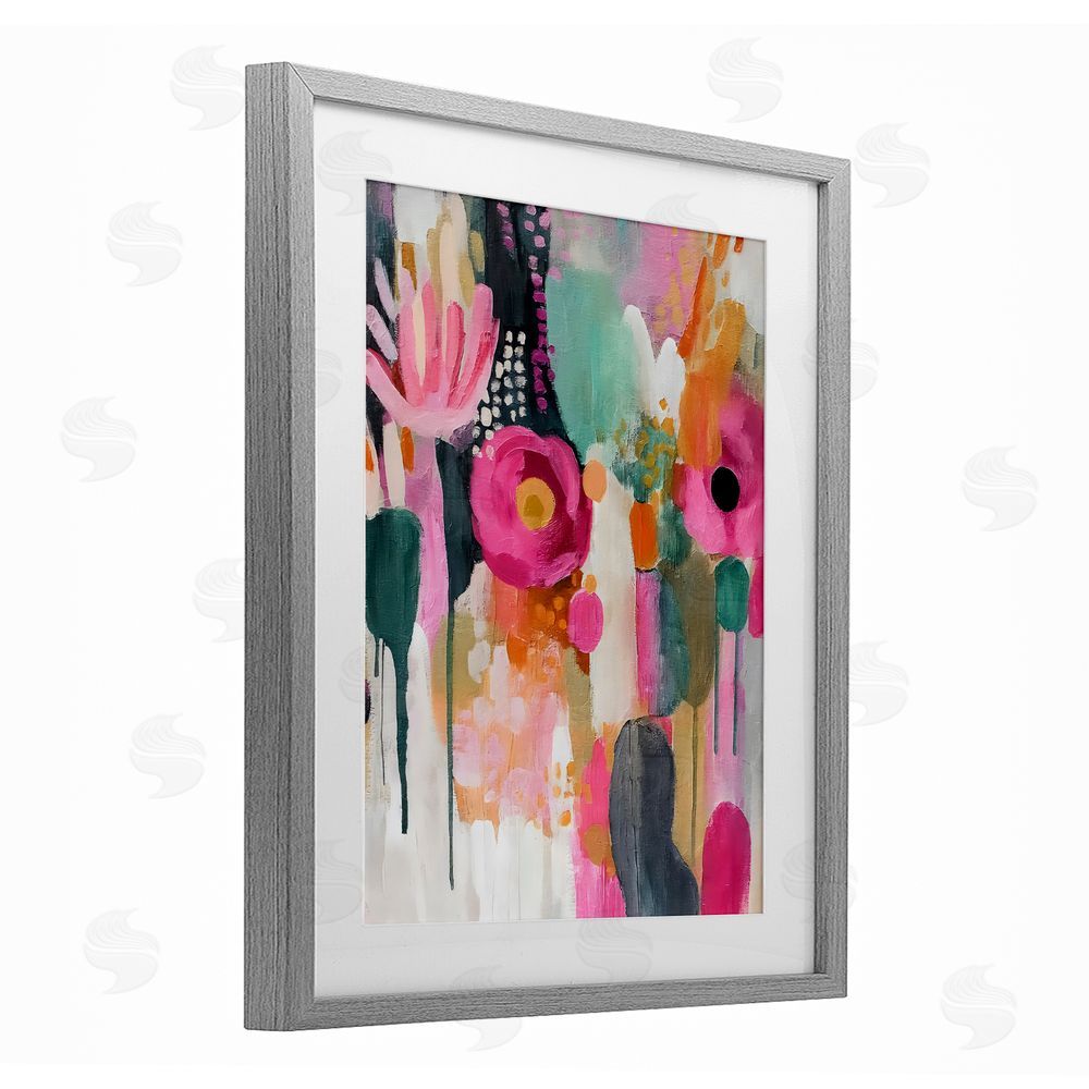 Riley B Dripping Blooms Cascade Gray Framed Print Under Glass Wall Art