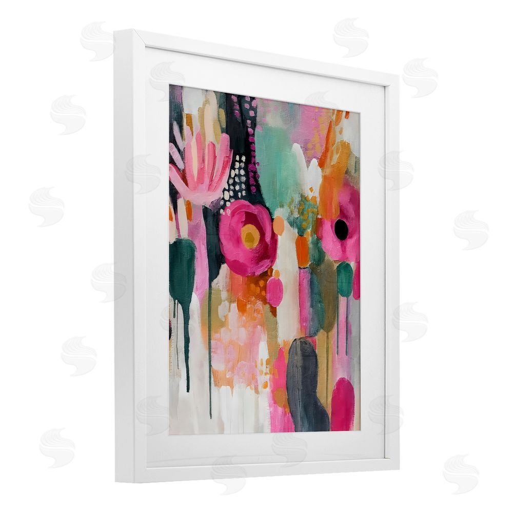 Riley B Dripping Blooms Cascade White Framed Print Under Glass Wall Art