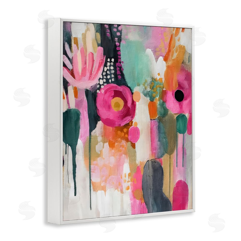 Riley B Dripping Blooms Cascade White Framed Giclee Wall Art Print