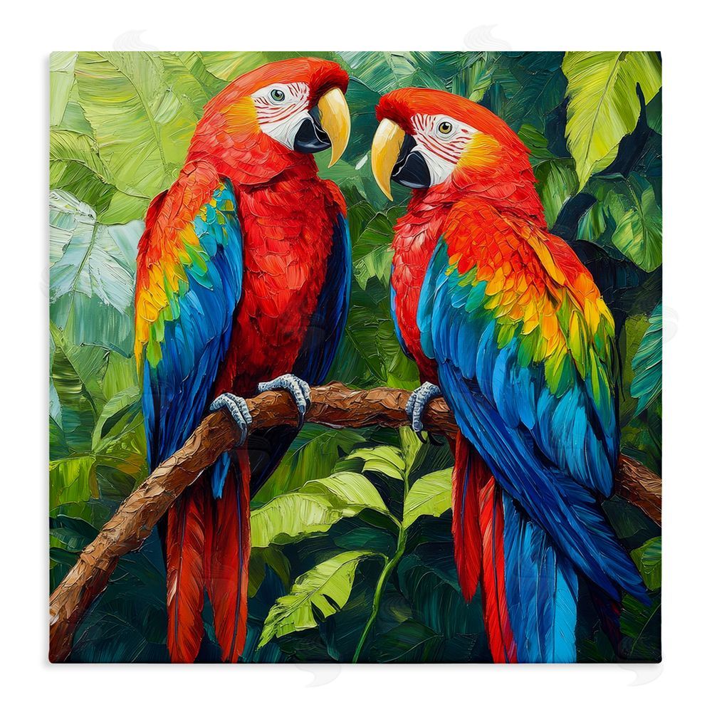 Petal Prints Design Tropical Parrot Pair Stretched Canvas Wall Art Print