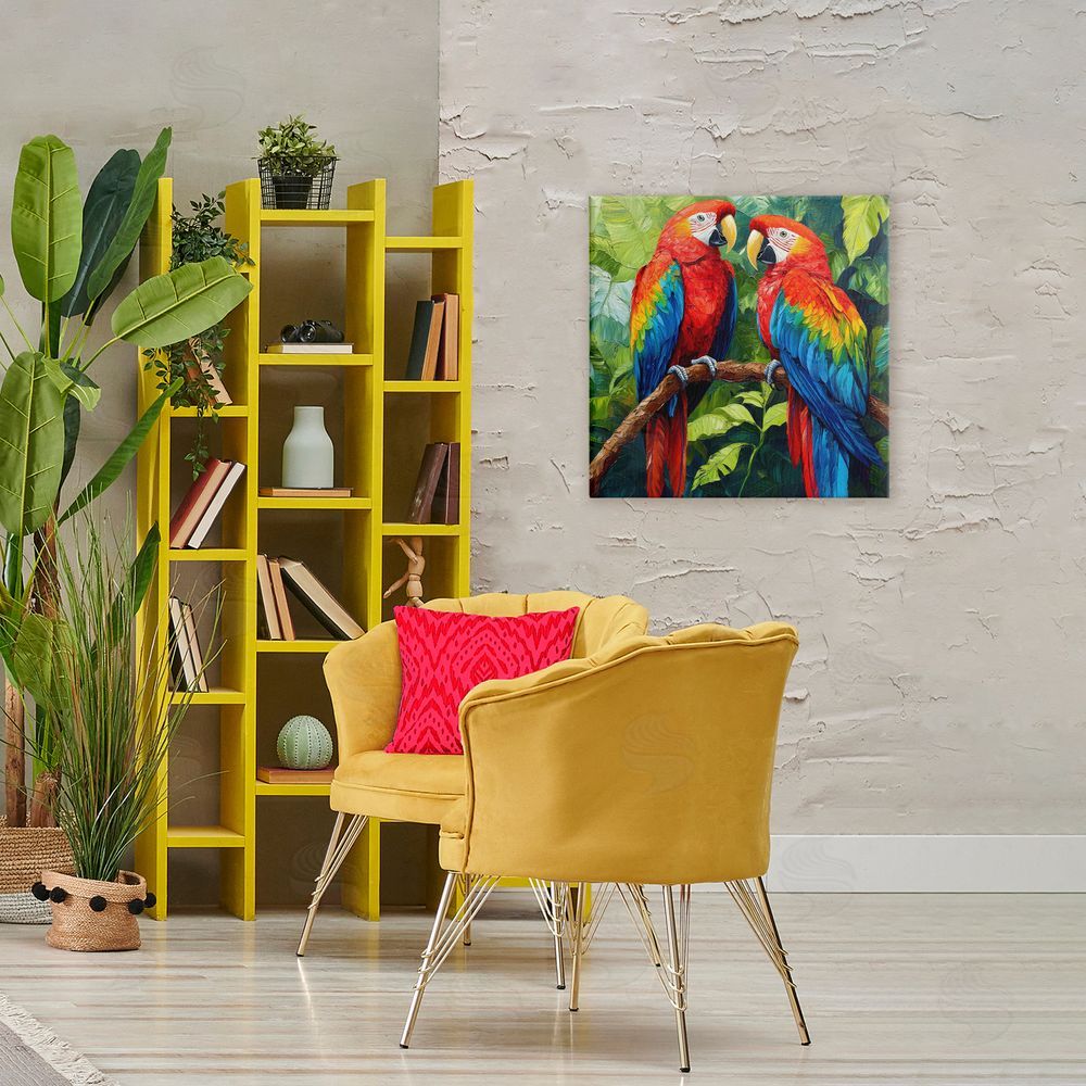 Petal Prints Design Tropical Parrot Pair Stretched Canvas on Wall