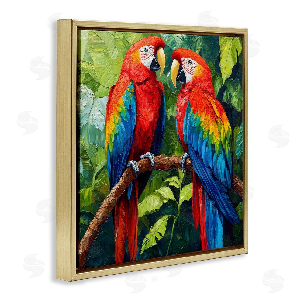 Petal Prints Design Tropical Parrot Pair Gold Floating Framed Canvas Wall Art Print