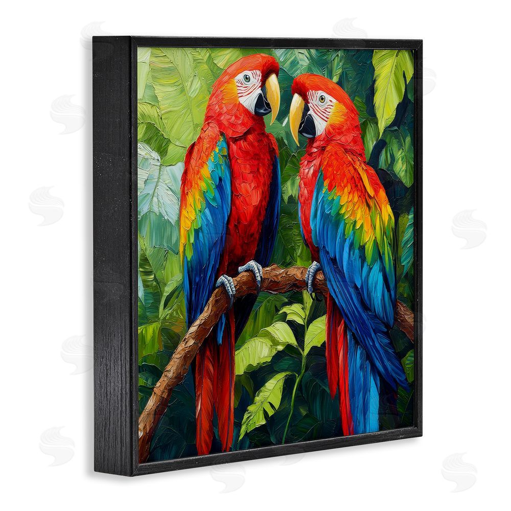 Petal Prints Design Tropical Parrot Pair Black Framed Giclee Wall Art Print