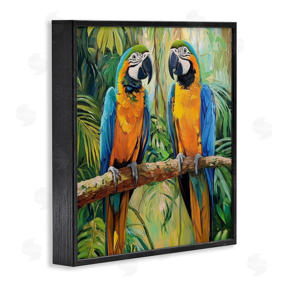 Petal Prints Design Two Macaws Among Foliage Black Framed Giclee Wall Art Print
