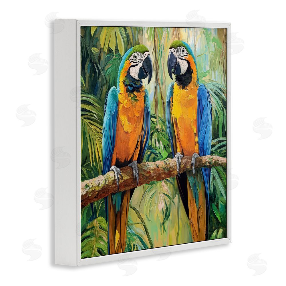 Petal Prints Design Two Macaws Among Foliage White Framed Giclee Wall Art Print