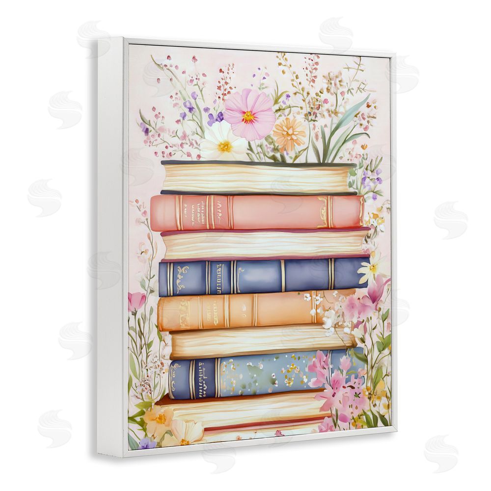LSR Design Studio Blooming Bookstack in Pastels White Framed Giclee Wall Art Print