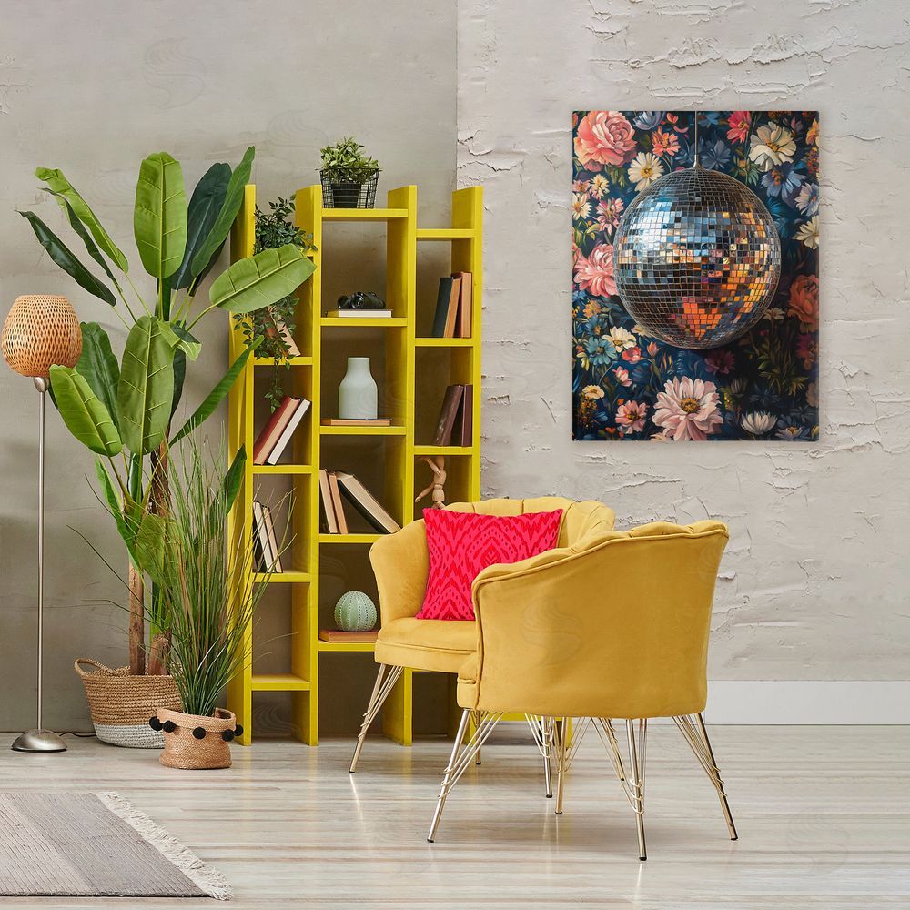 LSR Design Studio Floral Disco Ball Reflection Stretched Canvas Wall Art in Room