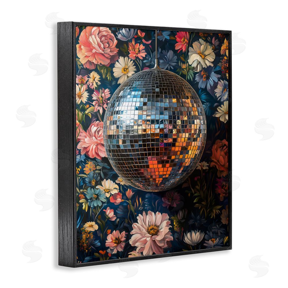 LSR Design Studio Floral Disco Ball Reflection Black Framed Giclee Wall Art