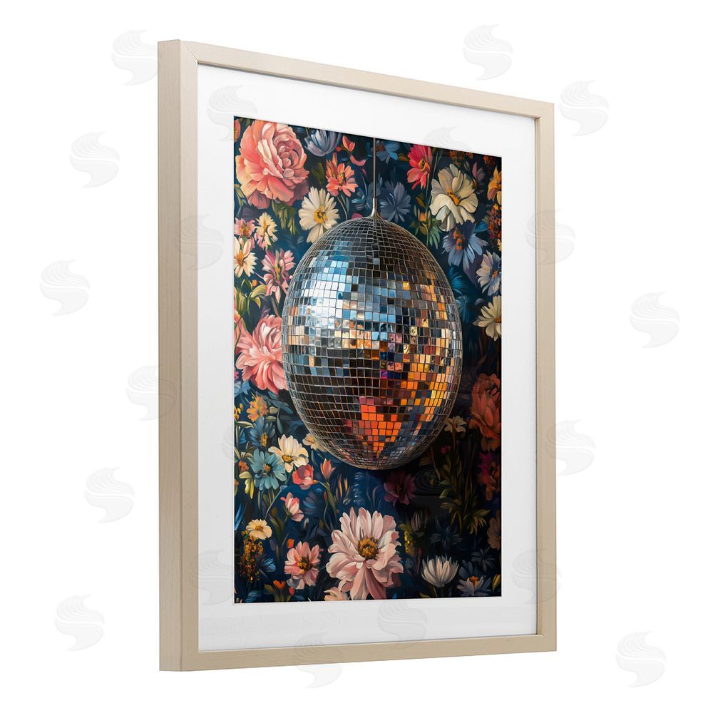 LSR Design Studio Floral Disco Ball Reflection Brown Framed Print Under Glass Wall Art