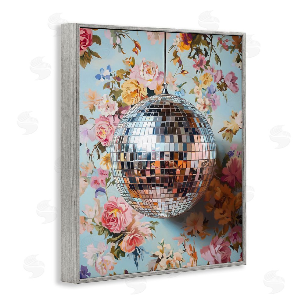 LSR Design Studio Floral Disco Ball Reflection Gray Framed Giclee Wall Art Print