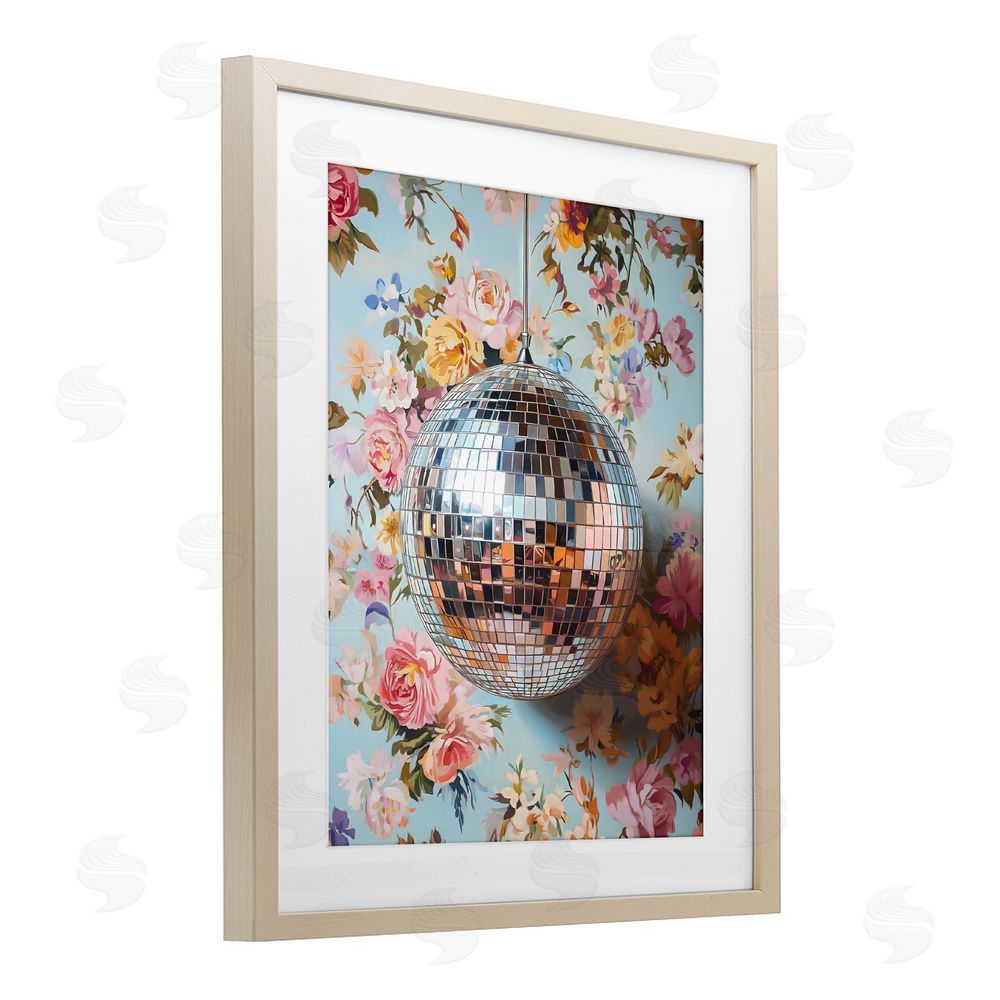 LSR Design Studio Floral Disco Ball Reflection Brown Framed Print Under Glass Wall Art