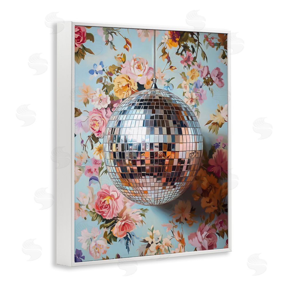 LSR Design Studio Floral Disco Ball Reflection White Framed Giclee Wall Art Print