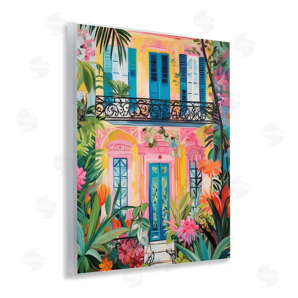 LSR Design Studio Colorful Facade with Tropical Garden Wall Plaque with Fixed Lithograph Print
