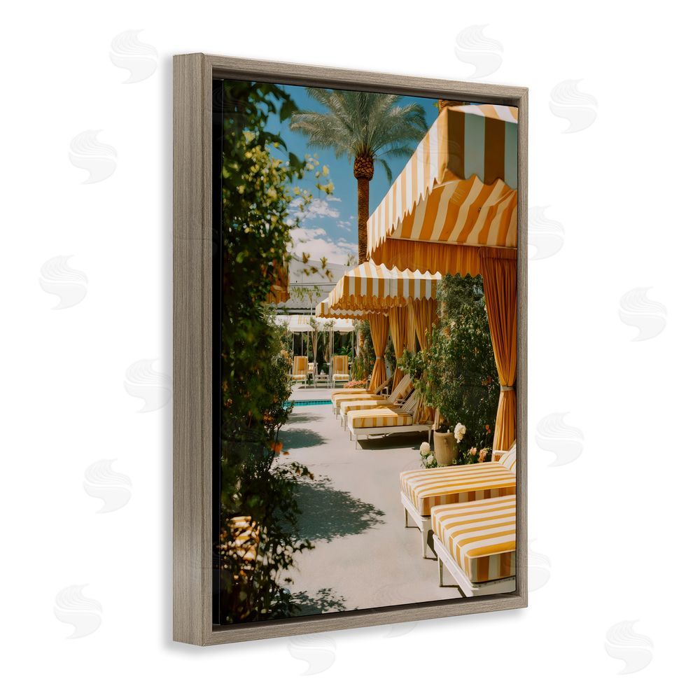Franklyn Gregory Vintage Cabanas at Poolside Brown Floating Framed Canvas Wall Art Print