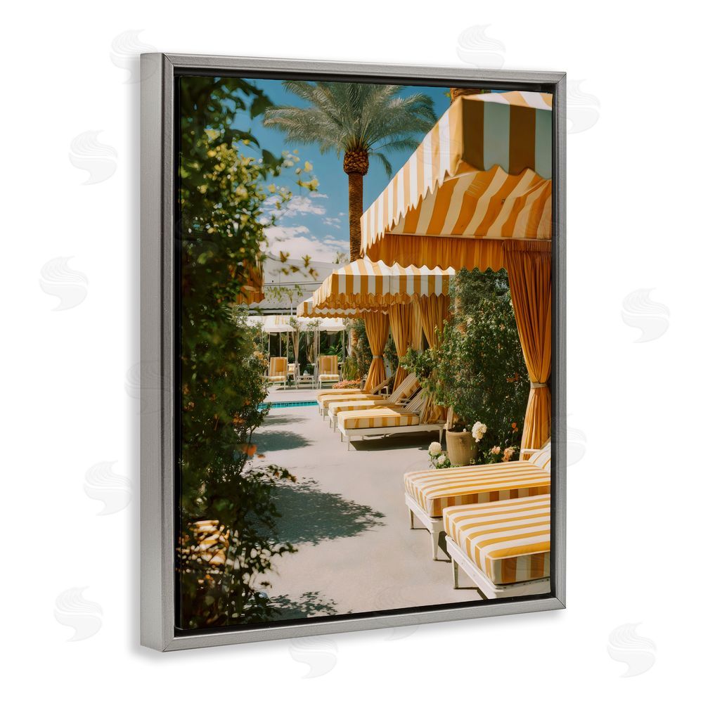 Franklyn Gregory Vintage Cabanas at Poolside Gray Floating Framed Canvas Wall Art Print