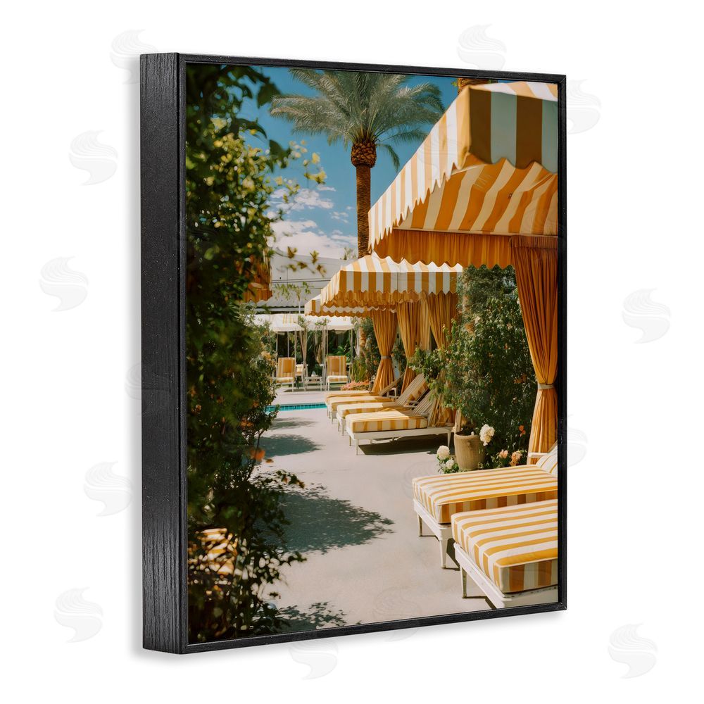 Franklyn Gregory Vintage Cabanas at Poolside Black Framed Giclee Wall Art Print