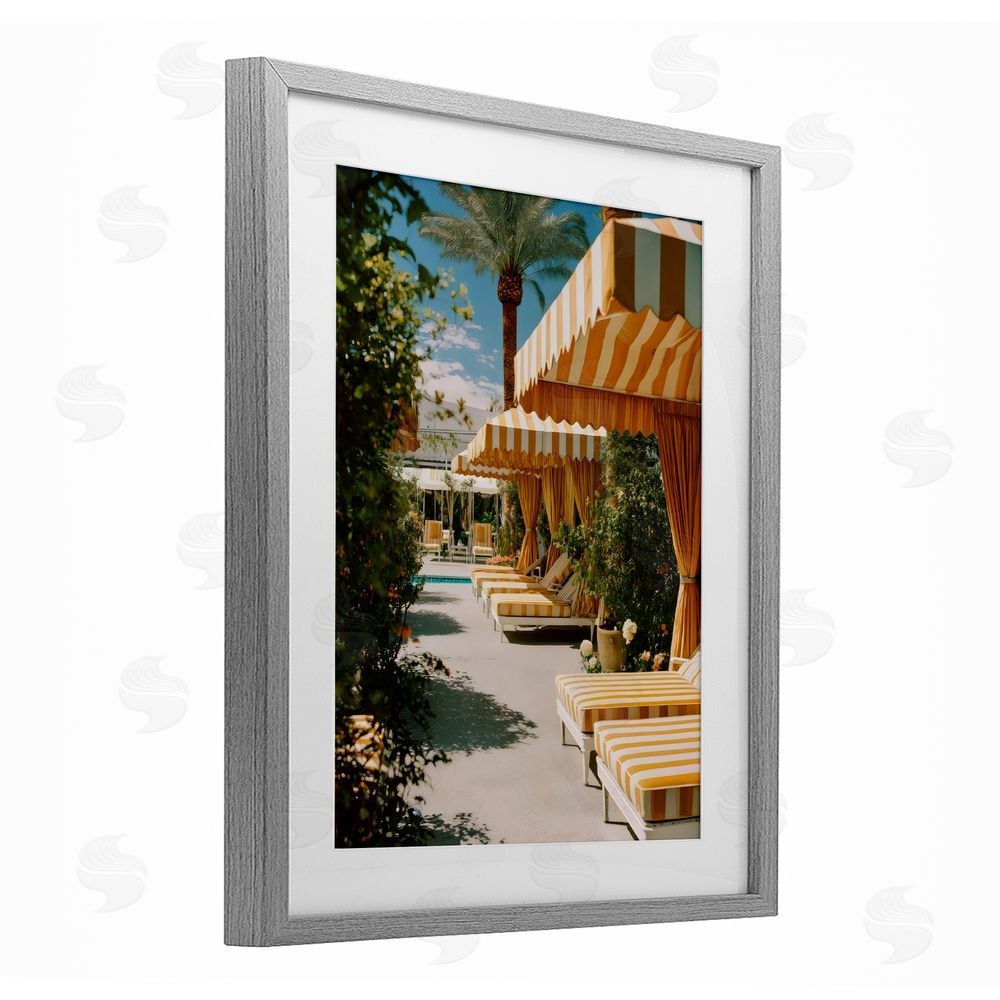 Franklyn Gregory Vintage Cabanas at Poolside Gray Framed Print Under Glass with White Mat Wall Art
