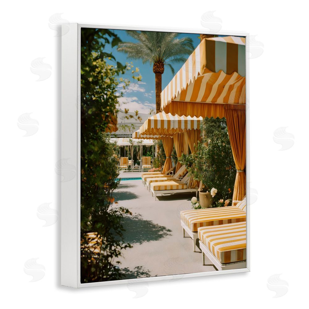 Franklyn Gregory Vintage Cabanas at Poolside White Framed Giclee Wall Art Print