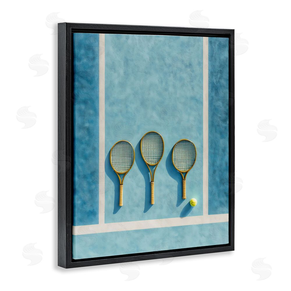 Franklyn Gregory Tennis Racket Trio Black Floating Frame Canvas Wall Art Print