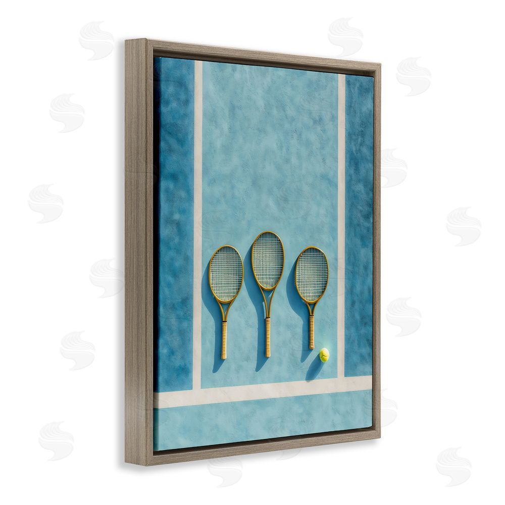 Franklyn Gregory Tennis Racket Trio Brown Floating Frame Canvas Wall Art Print