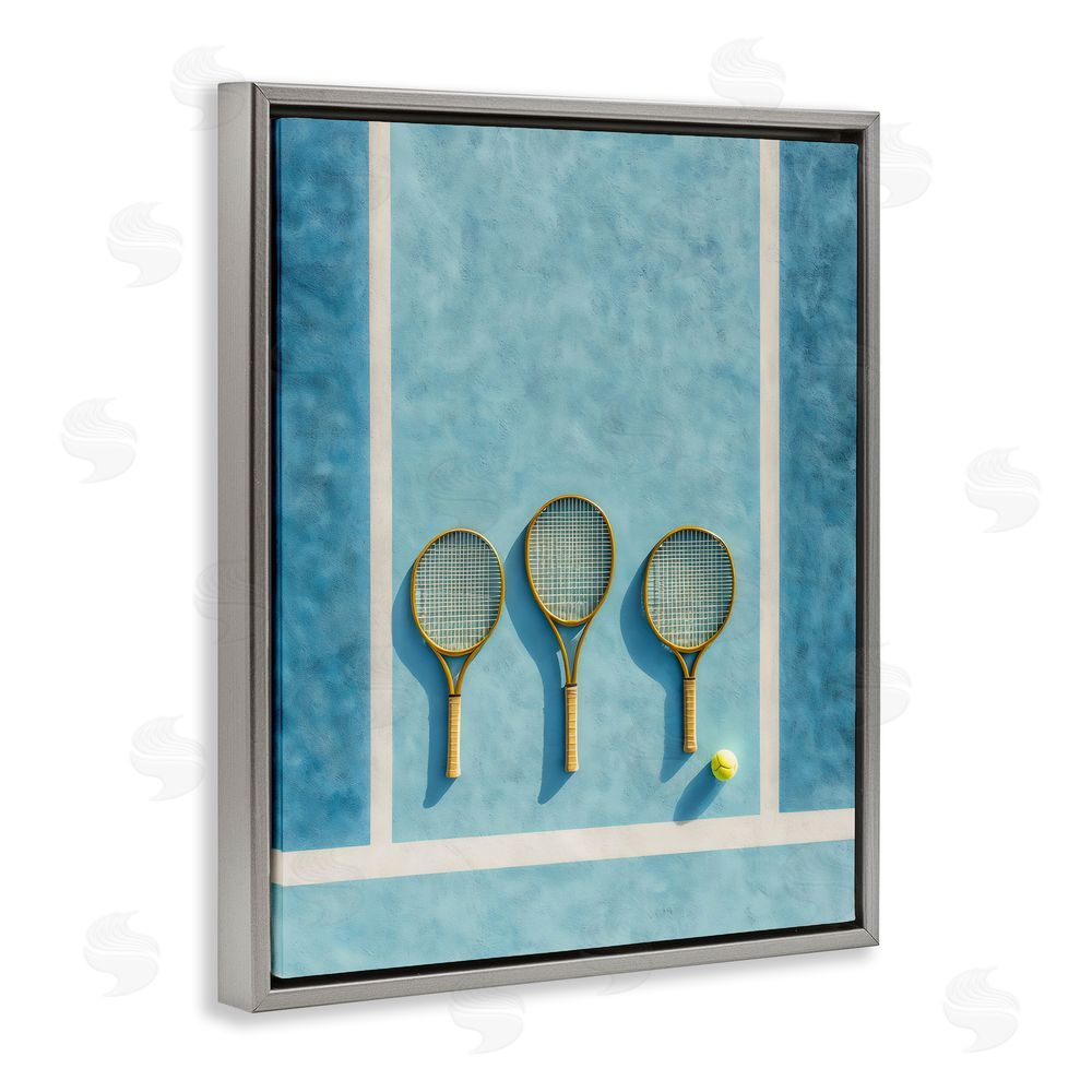 Franklyn Gregory Tennis Racket Trio Gray Floating Frame Canvas Wall Art Print