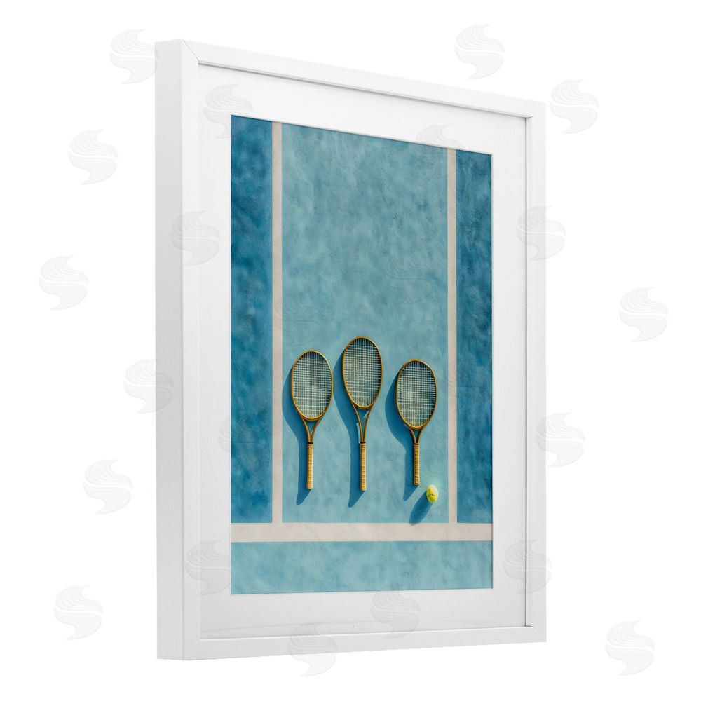 Franklyn Gregory Tennis Racket Trio White Framed Print Under Glass Wall Art