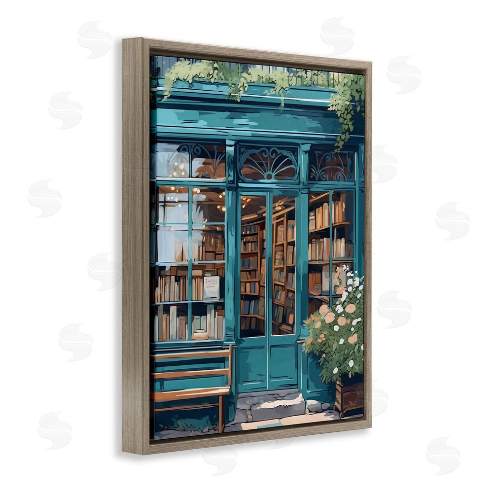 LSR Design Studio Book Shop Facade Brown Floating Frame Stretched Canvas Wall Art Print