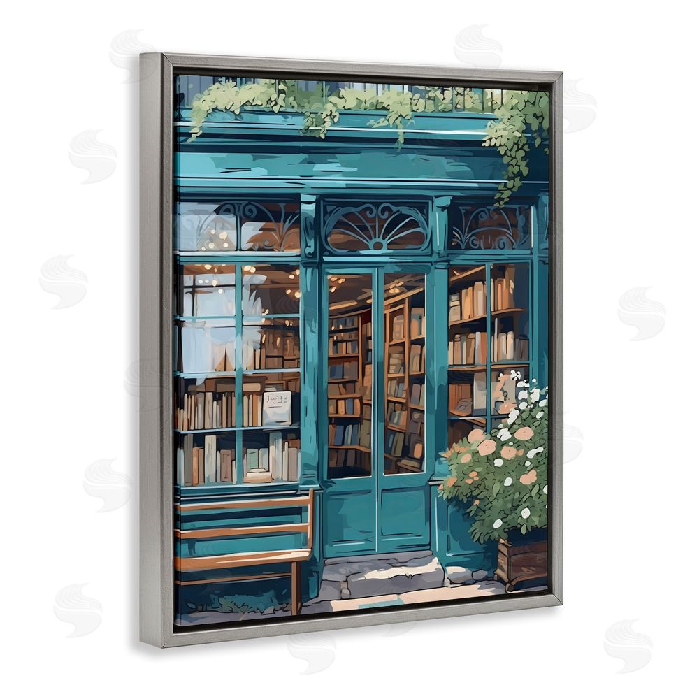LSR Design Studio Book Shop Facade Gray Floating Frame Stretched Canvas Wall Art Print