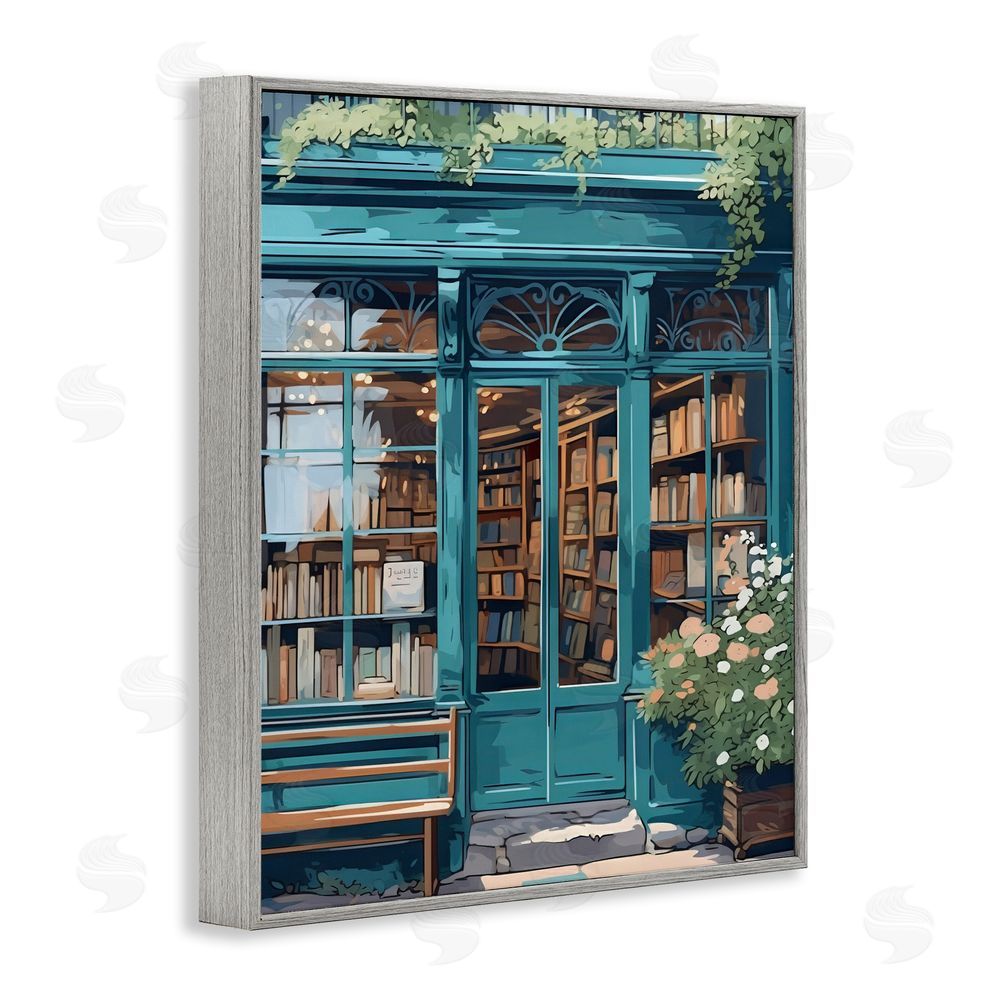 LSR Design Studio Book Shop Facade Gray Framed Giclee Wall Art Print