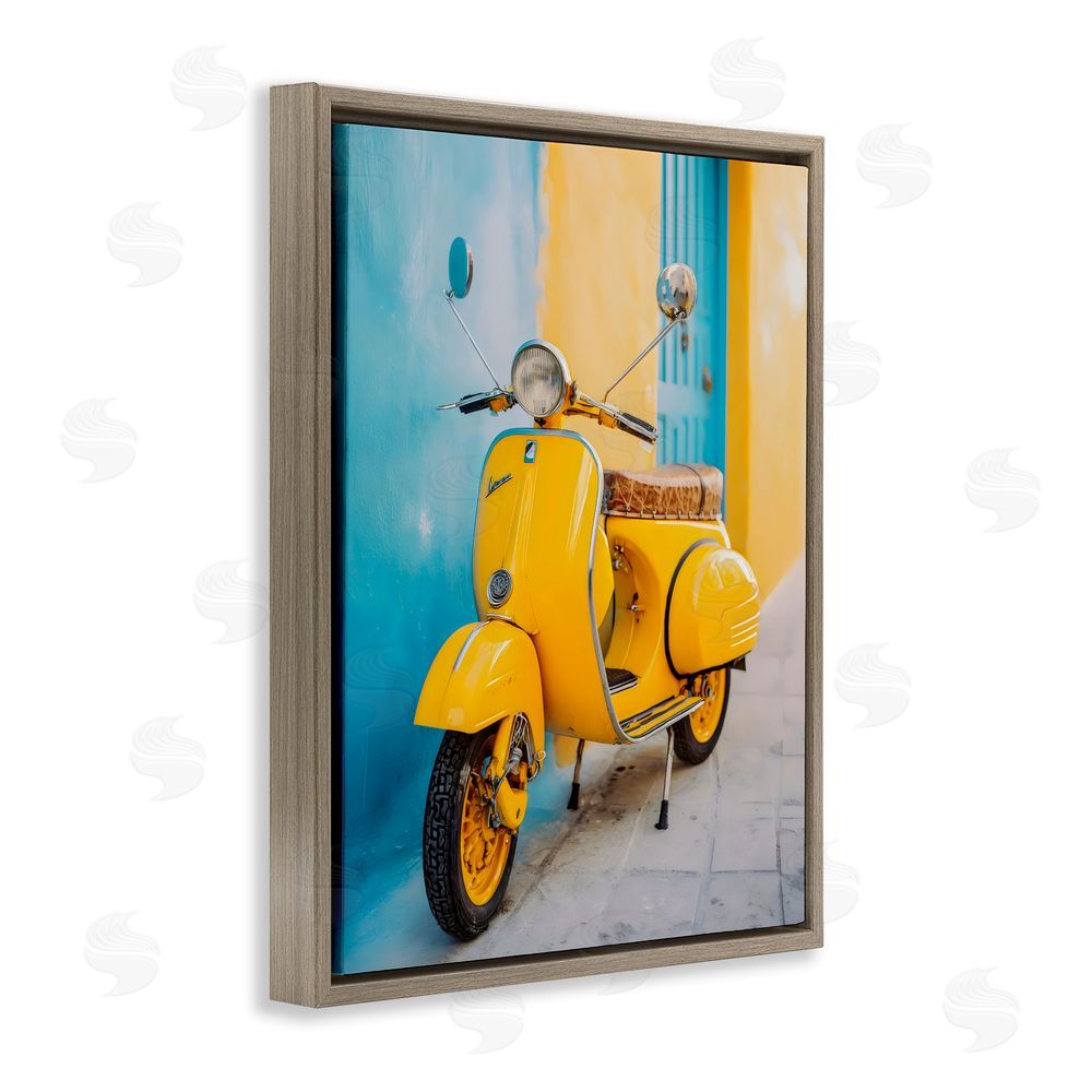 Franklyn Gregory Sunny Ride Vintage Moped Brown Floating Framed Canvas Wall Art Print