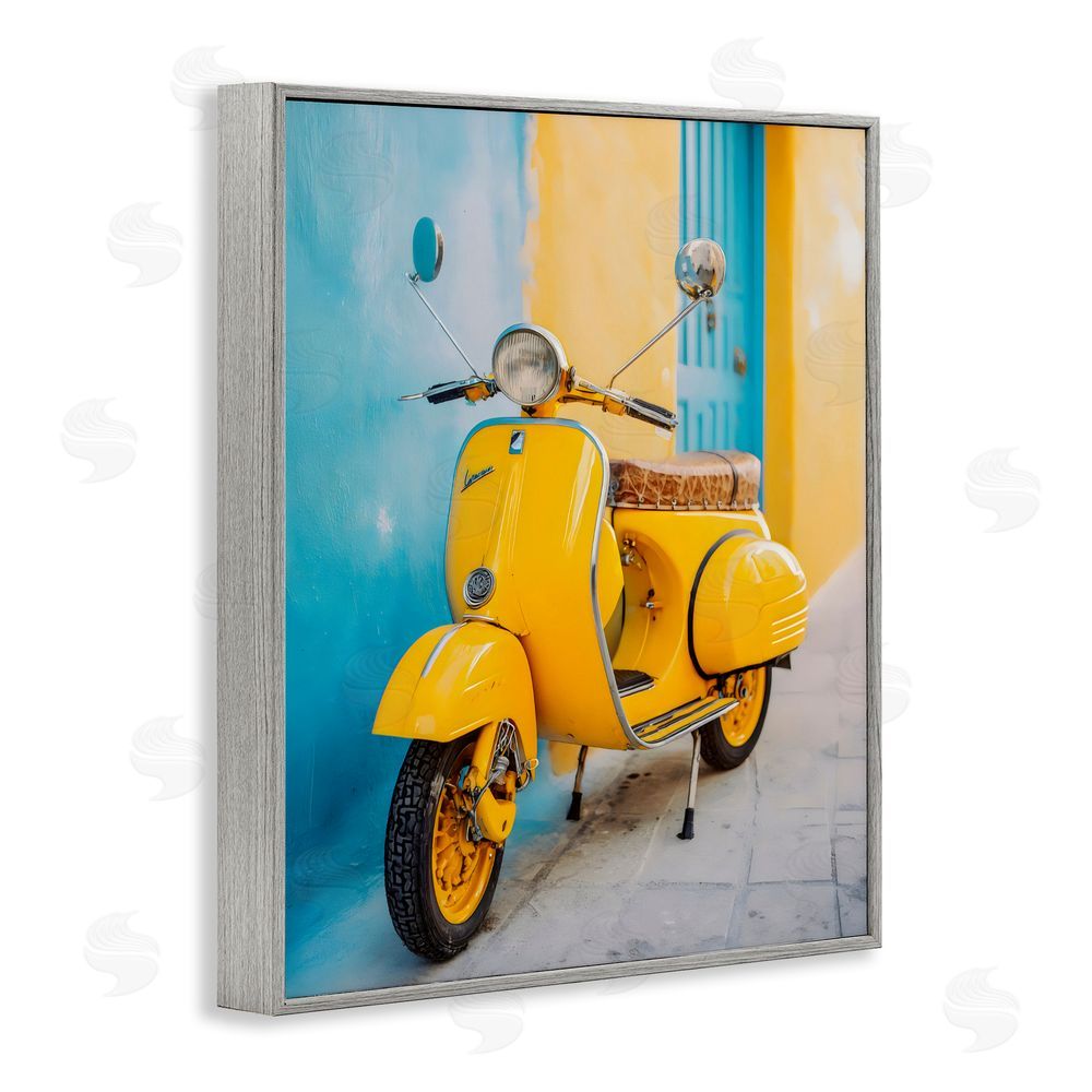 Franklyn Gregory Sunny Ride Vintage Moped Gray Framed Giclee Wall Art Print