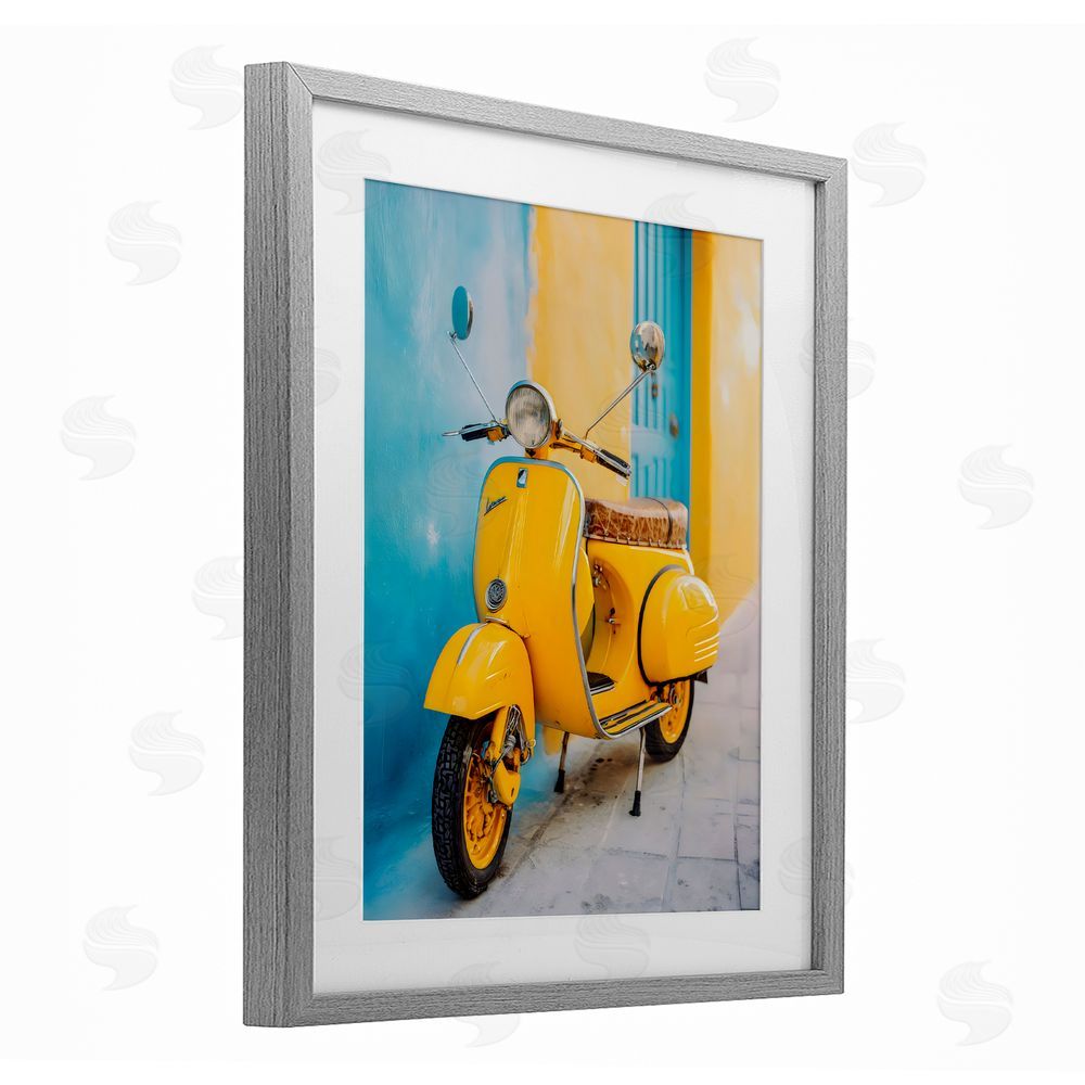 Franklyn Gregory Sunny Ride Vintage Moped Gray Framed Print Under Glass with White Mat Wall Art