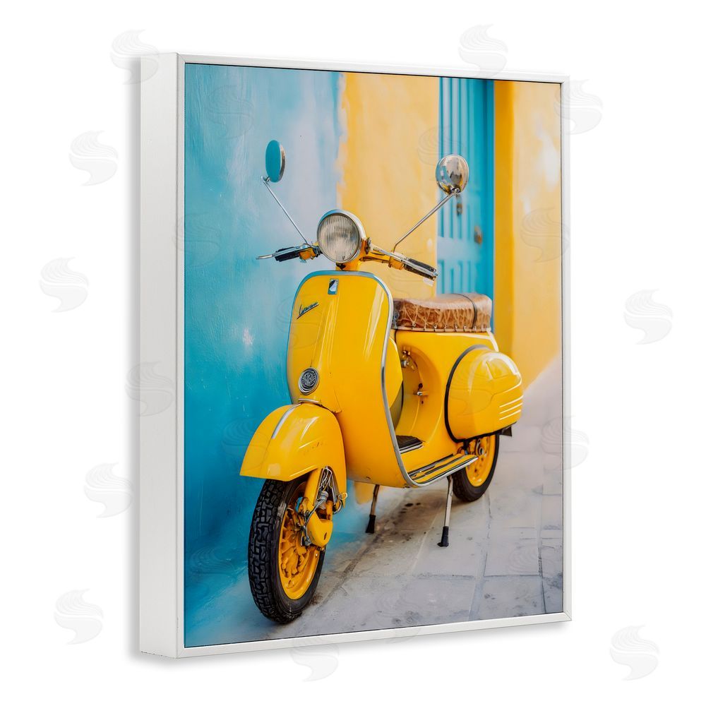 Franklyn Gregory Sunny Ride Vintage Moped White Framed Giclee Wall Art Print